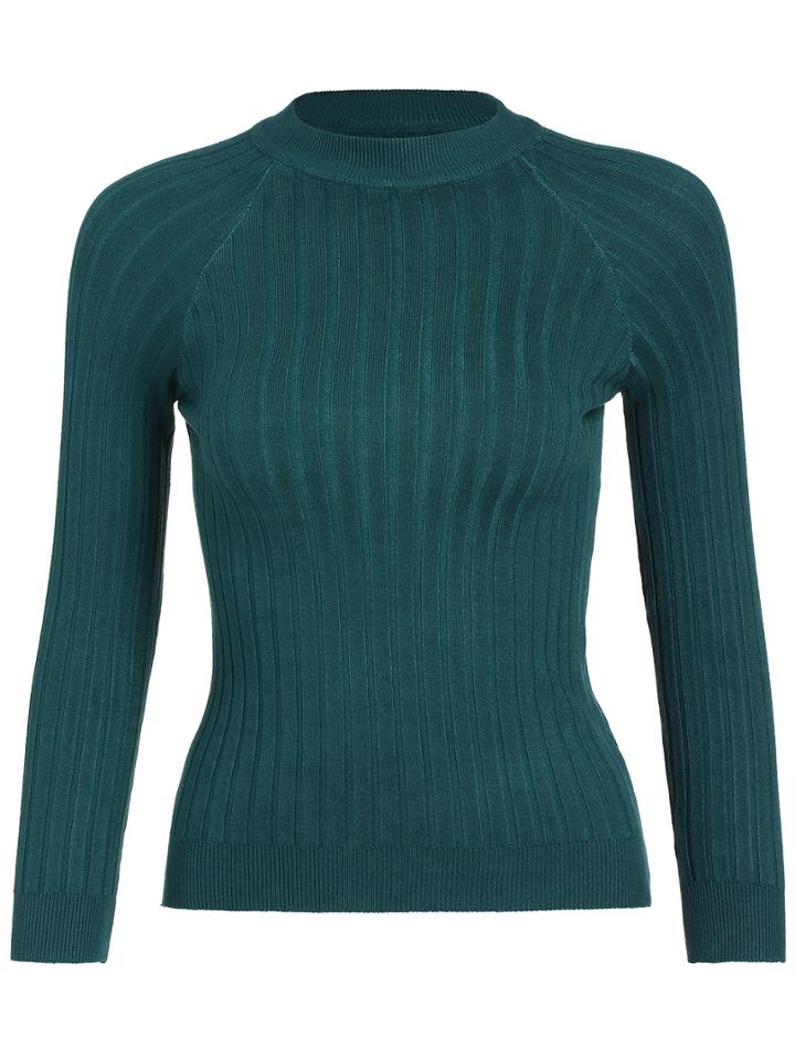Romwe Round Neck Slim Green Sweater