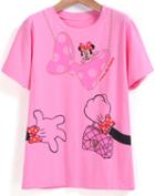 Romwe Bow Minnie Print Loose Pink T-shirt