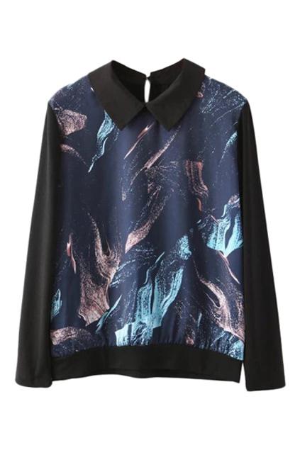 Romwe Abstract Pattern Print Black Sweatshirt
