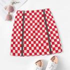 Romwe Checkerboard Double Zip Skirt