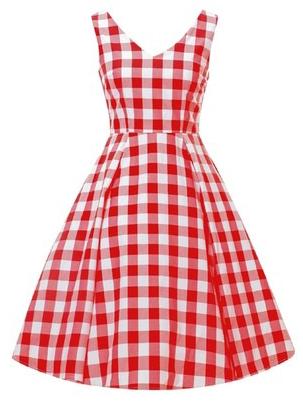 Romwe Red Plaid Zip Back Sleeveless Flare Dress
