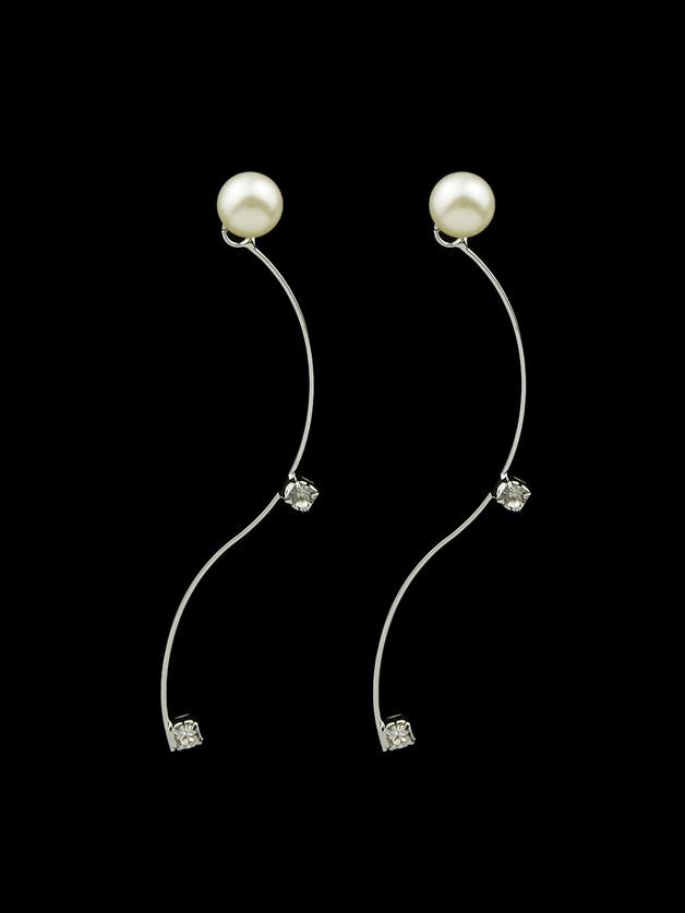 Romwe Silver Long Pearl Geometric Stud Earrings