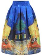 Romwe City Print Zipper Skirt