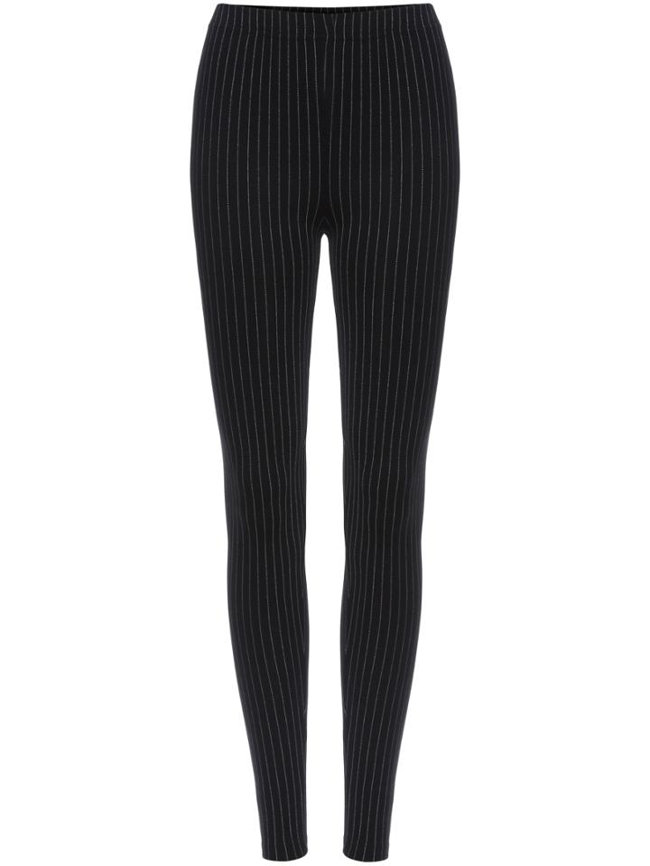 Romwe Elastic Waist Vertical Striped Black Leggings