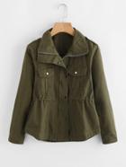 Romwe Drawstring Waist Epaulet Military Jacket