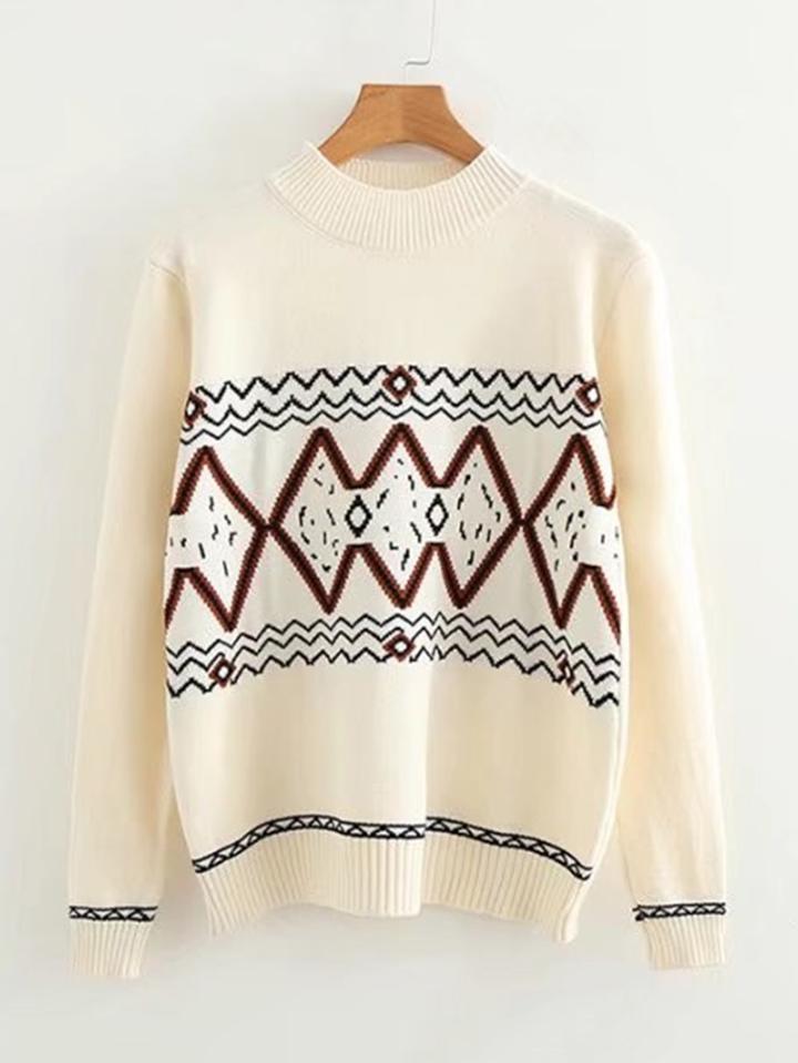 Romwe Geometric Pattern Jumper Sweater