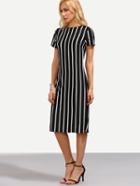 Romwe Black Vertical Striped Sheath Dress