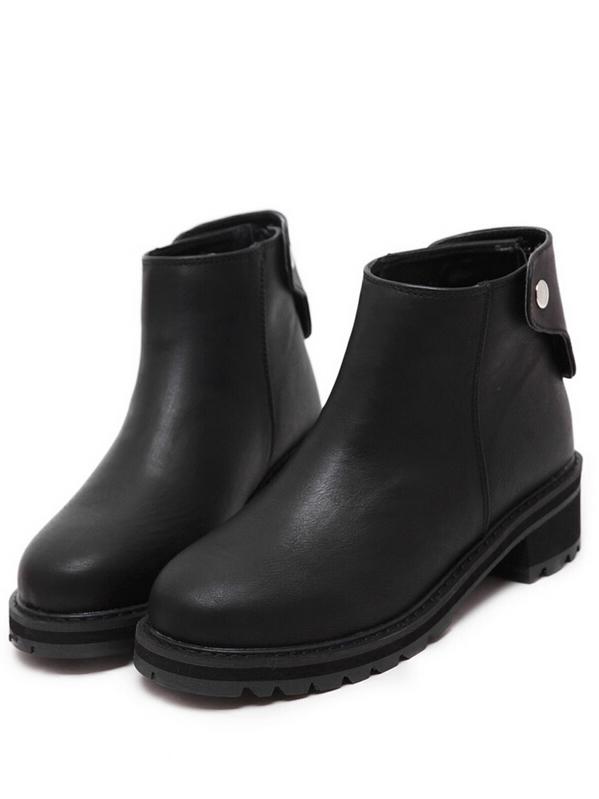 Romwe Black Round Neck Zipper Boots