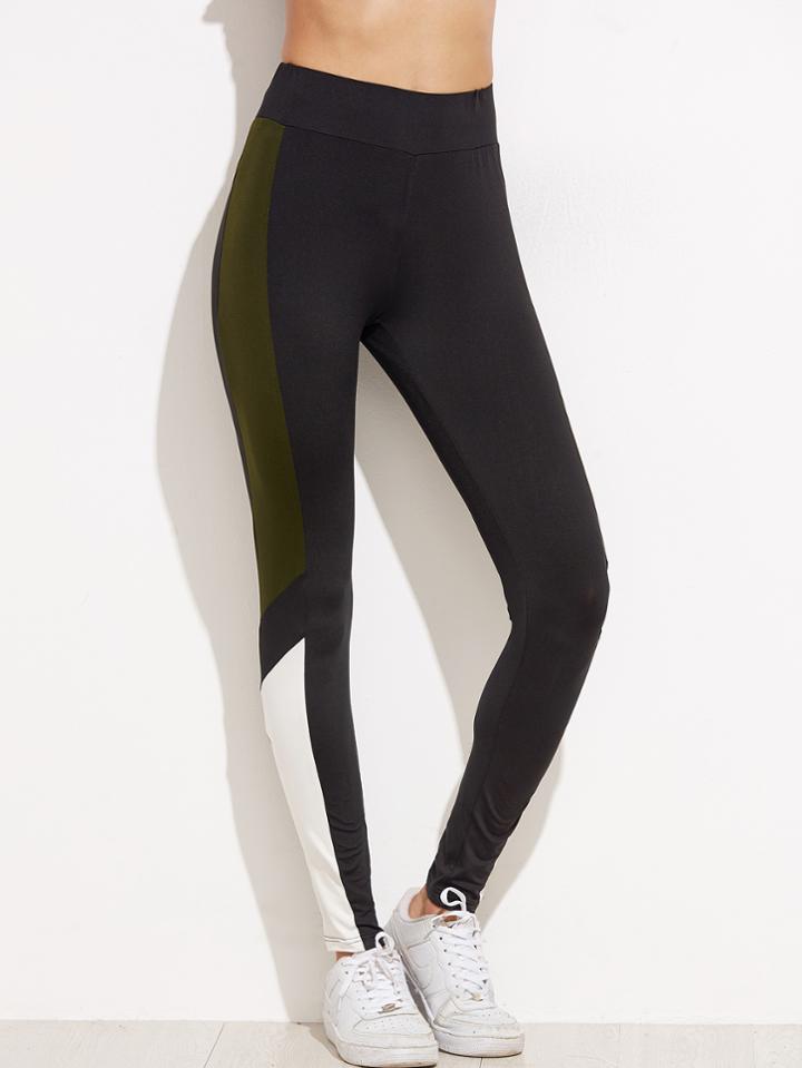 Romwe Grey Contrast Panel Leggings
