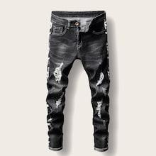 Romwe Guys Slogan Print Ripped Jeans