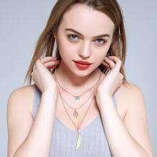 Romwe Feather & Leaf Detail Layered Chain Necklace