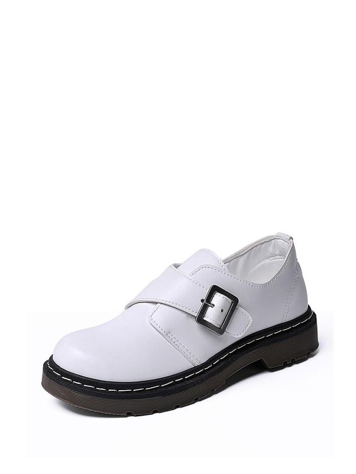 Romwe Buckle Strap Pu Low Top Sneakers