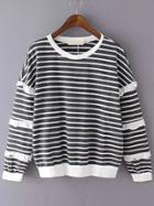 Romwe Striped Ruffle Grey Sweatshirt