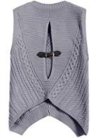 Romwe Buckle Cable Knit Grey Sweater Vest