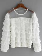 Romwe Long Sleeve Pleated White Blouse