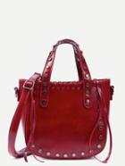 Romwe Red Studded Whipstitch Tote Bag With Strap