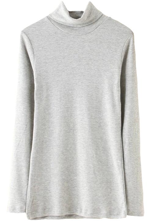 Romwe High Neck Long Sleeve Slim Grey T-shirt