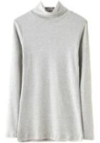 Romwe High Neck Long Sleeve Slim Grey T-shirt