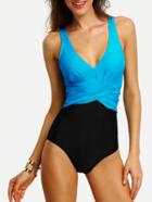 Romwe Contrast Cross Wrap One-piece Swimwear