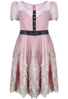 Romwe Pink Short Sleeve Embroidered Gauze Dress