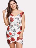 Romwe Overlap Floral V Bardot Dress