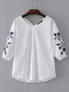 Romwe Drop Shoulder Seam Embroidery Blouse