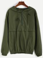 Romwe Army Green Hooded Zipper Sweatshirt