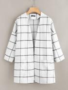 Romwe Grid Open Front Dropped Shoulder Coat