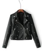 Romwe Star Studded Zipper Detail Pu Jacket