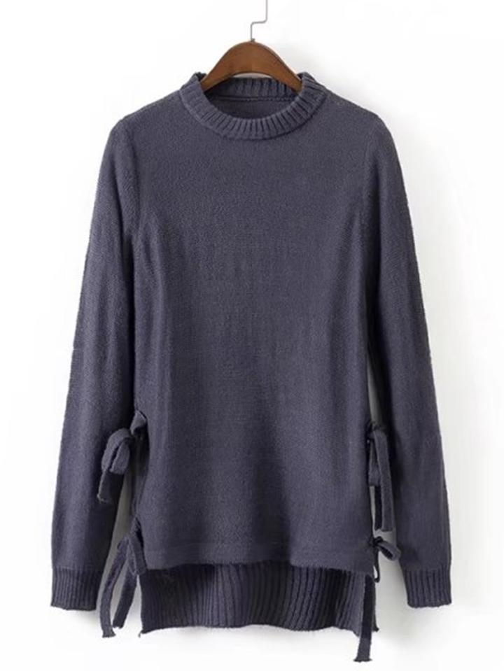 Romwe Side Tie High Low Sweater