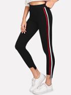 Romwe Striped Tape Side Asymmetrical Leggings