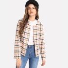 Romwe Open Front Houndstooth Coat