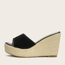 Romwe Peep Toe Suede Espadrille Wedges