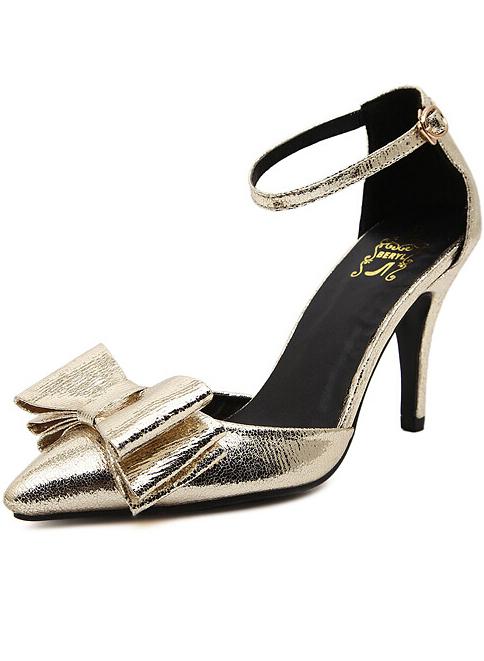 Romwe Gold Point Toe With Bow Slingbacks High Heeled Pumps