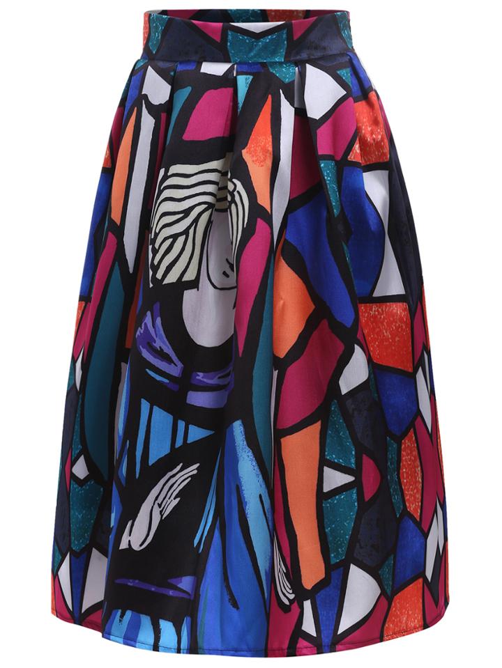 Romwe With Zipper Graffiti Print Skirt