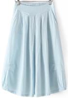 Romwe Elastic Waist Pleated Pale Blue Skirt