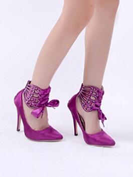 Romwe Purple Bow Embellished High Heel Shoes