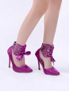 Romwe Purple Bow Embellished High Heel Shoes