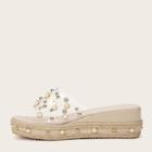 Romwe Faux Pearl Decor Clear Strap Wedges