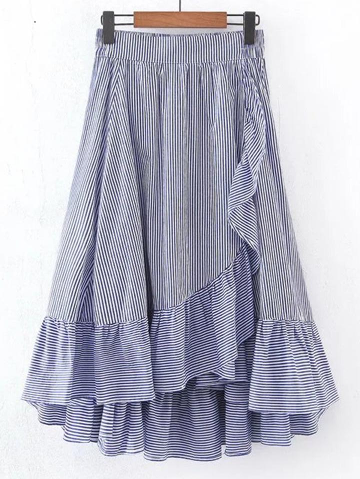 Romwe Elastic Waist Ruffle Trim A Line Skirt