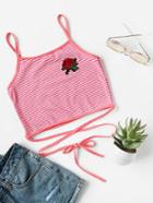 Romwe Rose Patch Striped Self Tie Cami Top