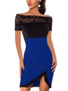 Romwe Contrast Lace Off-the-shoulder Asymmetric Dress