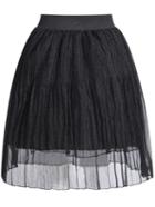Romwe Sheer Mesh Pleated Skirt