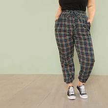 Romwe Plus Plaid Print Tapered Pants