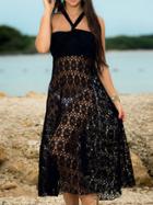 Romwe Black Halter Lace Beach Dress