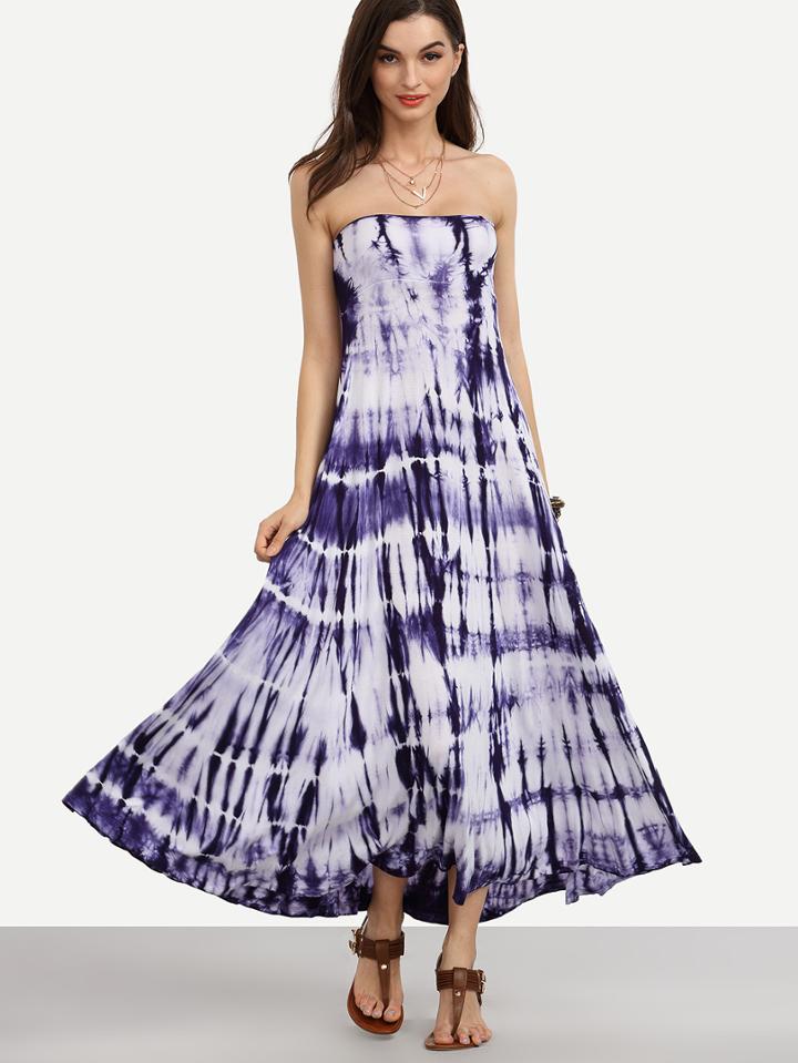 Romwe Tie-dye Strapless Dress & Skirt