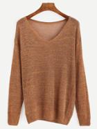 Romwe Brown Marled Knit Drop Shoulder Sweater