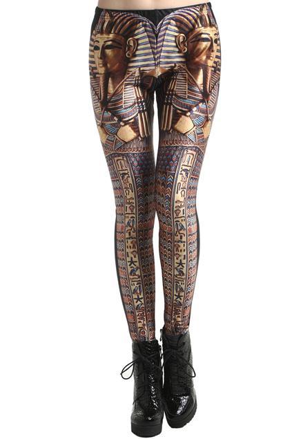 Romwe Romwe Egyptian Pharaoh Print Brown And Black Leggings