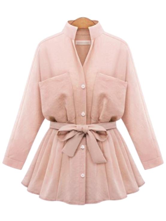 Romwe V Neck Bow Pockets Cute Blouse