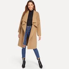 Romwe Pocket Front Waterfall Coat